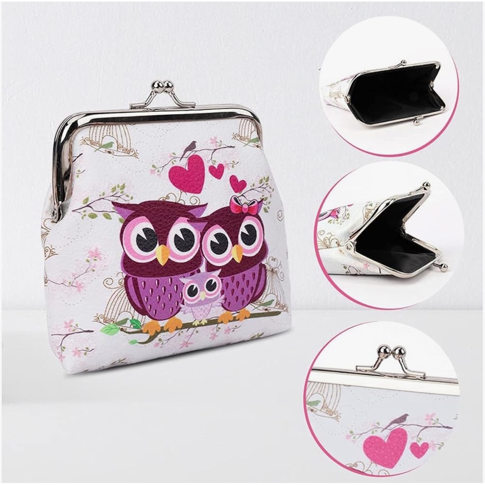 New! Owl Print Coin Purse with Silver Clasp